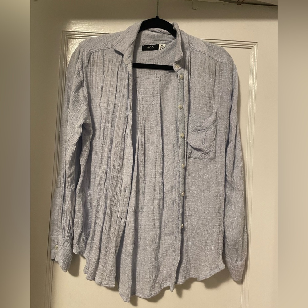 BDG Textured Light Blue Button-Up Top
